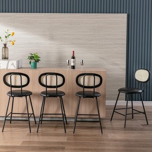 FONTOI Counter Stools Set of 4 with Rattan Backrest, Metal Bar Stools for Kitchen Island Home, Black, 17.9"*36.8"*19.1" - 1 of 4