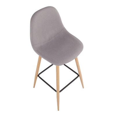 Natural Metal Light Grey Fabric Swivel Barstool Set