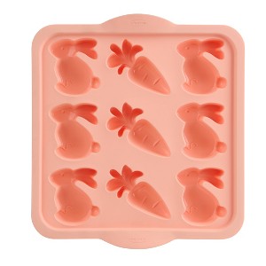Trudeau 9 Cavity Silicone Bunny and Carrot Pan Pink - 1 of 4