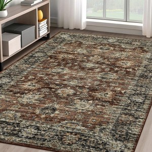 Washable Vintage Rug Floral Print Area Rug Distressed Oriental Rug Low Pile Non Slip Foldable Accent Rug - 1 of 4