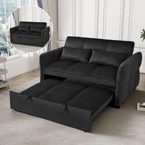 3-Seater Velvet 3-in-1 Pull Out Reclining Sofa Bed with Pillows, Hardwood Frame, and Easy Assembly - 1 of 4