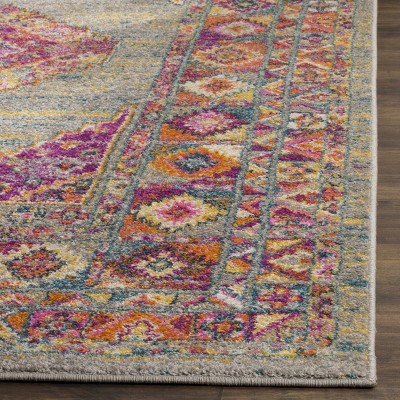 Gray and Fuchsia Synthetic Runner Rug