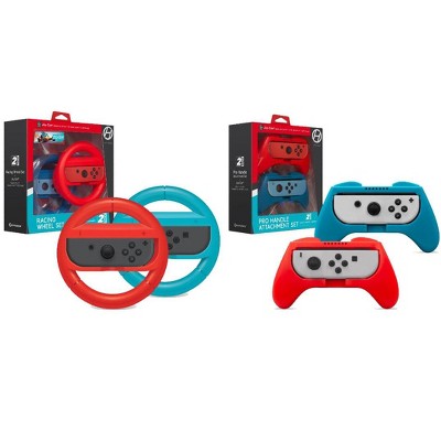 Hyperkin Racing Wheel Set For Joy-Con & Pro Handle Attachment Set For Joy-Con Bundle