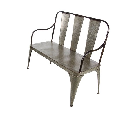 Silver Metal Farmhouse Outdoor Garden Bench, 2-Seater