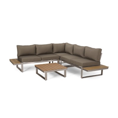 GDFStudio Johana Outdoor Aluminum V-Shaped 5 Seater Sofa Set with Cushions