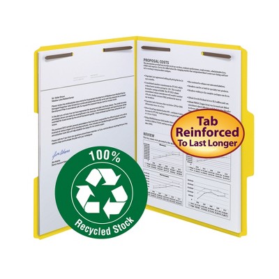 Smead 100% Recycled Fastener File Folder, 2 Fasteners, Reinforced 1/3-Cut Tab, Letter Size, Red, 50 per Box (12941)