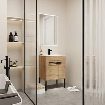 Bathroom Cabinet with Sink, Freestanding Bathroom Vanity or Floating Optional Conversion, Oak - ModernLuxe