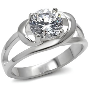 Slickblue Polished Stainless Steel Women's Engagement Ring - 7.75mm Clear CZ Solitaire, Round, Silver/Gold, Size 5-10 - 1 of 4