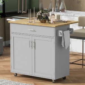 Kitchen Island, with Storage Rack, Drawers, Spice Rack & Towel Rack, for Dining, Kitchen & Barbecue - 1 of 4