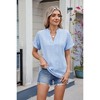 Women's Henley Neck Boho Blouse with Eyelet Embroidery Textured Summer Tops Casual T-Shirts - 3 of 4