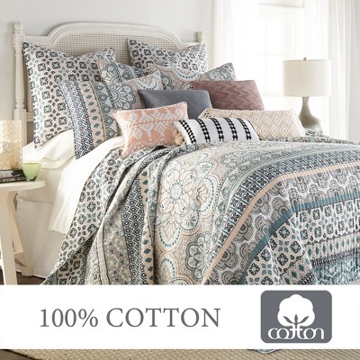 Addie Blue and Pink Cotton Reversible Full Quilt Set