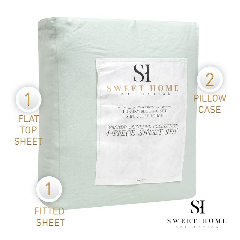 Prewashed Vintage Linen Style Crinkle Sheet Set - Extra Soft, Lightweight Bed Sheets and Pillowcase Set by Sweet Home Collection™, 5 of 6