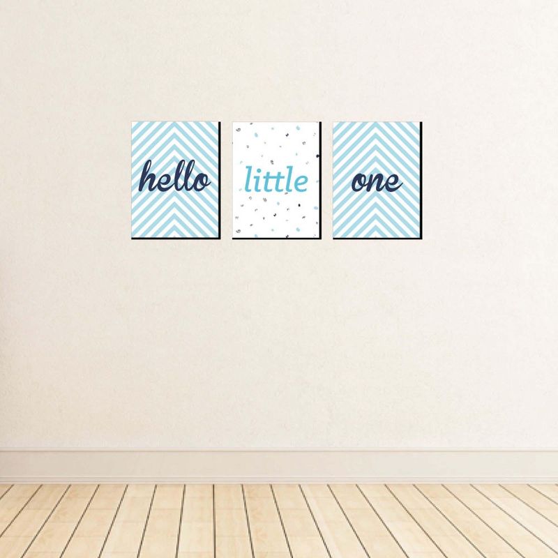 Big Dot of Happiness Hello Little One - Blue and Silver - Baby Boy Nursery Wall Art & Kids Room Decor - Gift Ideas - 7.5 x 10 inches - Set of 3 Prints, 3 of 8