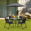 Tangkula 6-Piece Patio Dinning Sets Garden Table Set Outdoor Folding Chairs & Glass Table Set w/ Umbrella Grey - 2 of 4