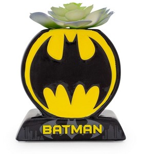 Batman Bat Logo 9x5 Inch Ceramic Planter w/ Artificial Plant - 1 of 4