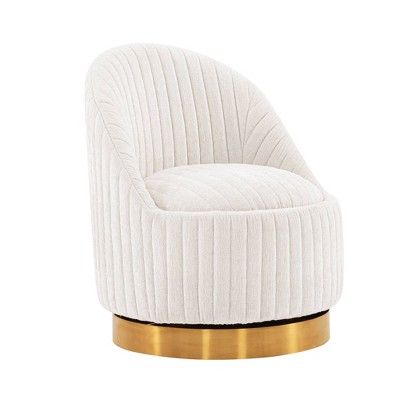 Cream Boucle Upholstered Swivel Accent Chair with Gold Base