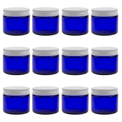Cornucopia Brands 2oz Cobalt Blue Glass Jars w/Metal Lids, 12pk; Straight Sided Cosmetic Containers