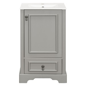 Vynxaria 20-Inch Gray Bathroom Vanity - Ceramic Sink, Soft-Close Door/Drawer, Door Rack - Modern Space-Saving for Small Bathrooms - 1 of 4