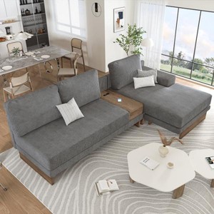 L-shaped Sofa Sectional Sofa With 2 USB Ports And 2 Power Sockets,A Storage Drawer And A Reversible Chaise Lounge - Maison Boucle - 1 of 4
