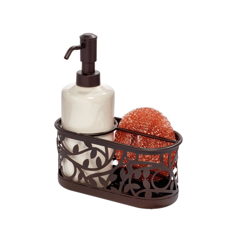 iDESIGN Vine Ceramic Soap Pump with Caddy Dispenser with Storage Compartment Bronze, 4 of 8