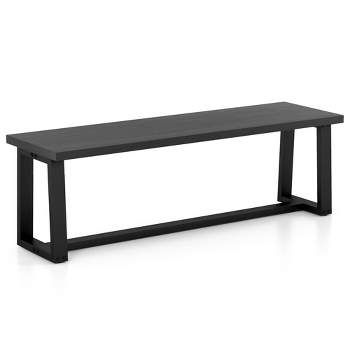 Costway 56.5"L Large Wood Dining Bench with Metal Frame Adjustable Footpads for Kitchen Black/Coffee