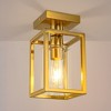 5.51 in. Gold 1-Light Farmhouse Cage Semi Flush Mount Ceiling Light with Glass Shade for Living Room, Bedroom, Entryway - 2 of 4