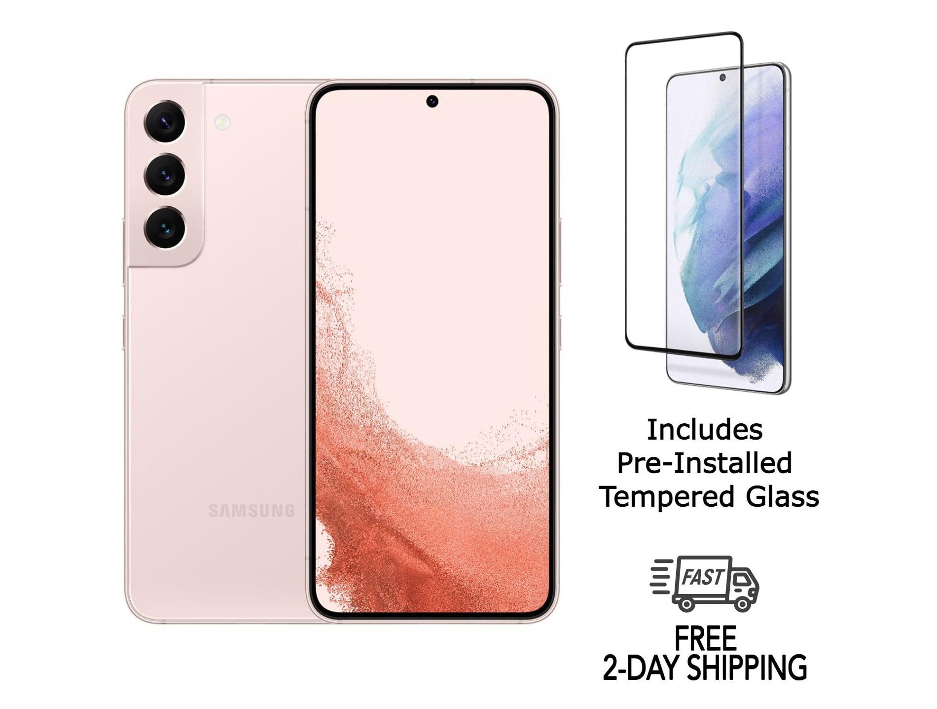 Refurbished Samsung Galaxy S22 5G S901U (Fully Unlocked) 128GB Pink Gold (Grade A)w/ Pre-Installed Tempered Glass