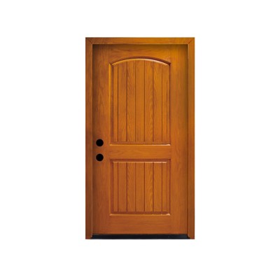 Lirago 36 in. x 80 in. 2-Panel Plank Arch Top Right Hand Inswing Brown Wooden Grain Finished Fiberglass Knock Down Front Exterior Door with Door Jamb