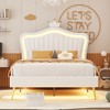 KTMBDW Platform Bed Frame with LED Lights, Upholstered Bed Frame with Princess Headboard and Wooden Slats Support for Kids/Girls - 2 of 4