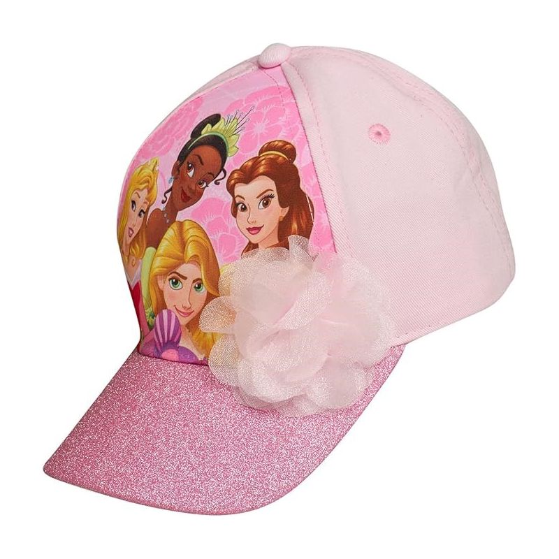 Disney Princess Girls Baseball Cap with Glitter pom- Kids Ages 4-7 (Pink), 1 of 4