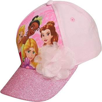 Disney Princess Girls Baseball Cap with Glitter pom- Kids Ages 4-7 (Pink)