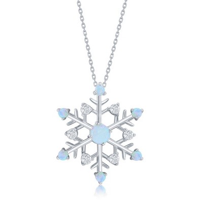 Bella Silver Sterling Silver White Opal & CZ Snowflake 18" Pendant Necklace - White