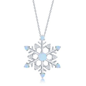 Bella Silver Sterling Silver White Opal & CZ Christmas Snowflake 18" Pendant Necklace - White - 1 of 2