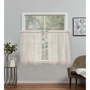 Exclusive Home Belgian Sheer Rod Pocket Tier Curtain Panel Pair, 26"x24", Taupe, Set of 2 - 1 of 3
