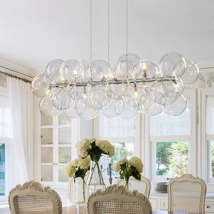 LLHZSY 42 1/10" Modern Linear Pendant Chandelier with Clear Bubble Glass 10-Light Fixture for Dining Room Living Room-Black/Chrome - 1 of 4