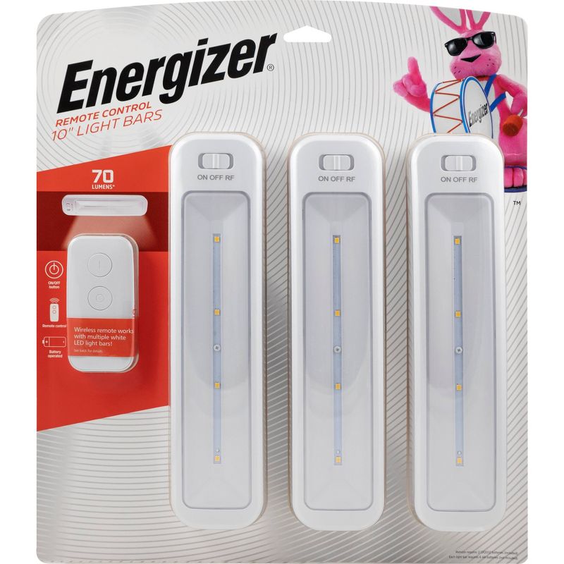 Energizer 10&#34; 3pk 70 Lumens LED Cabinet Lights Bar with Remote White, 1 of 10