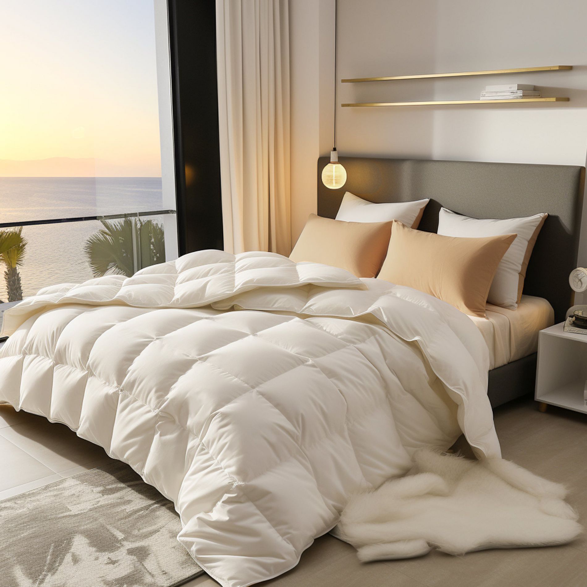 Captiva Designs King/Queen Size Down Comforter, All Season Fluffy Feather Duvet Insert with 8 Corner Tabs