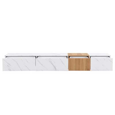 Vynxaria Modern TV Centers with Faux Marble & Walnut Finish for TVs Up to 88", Modular Entertainment Console