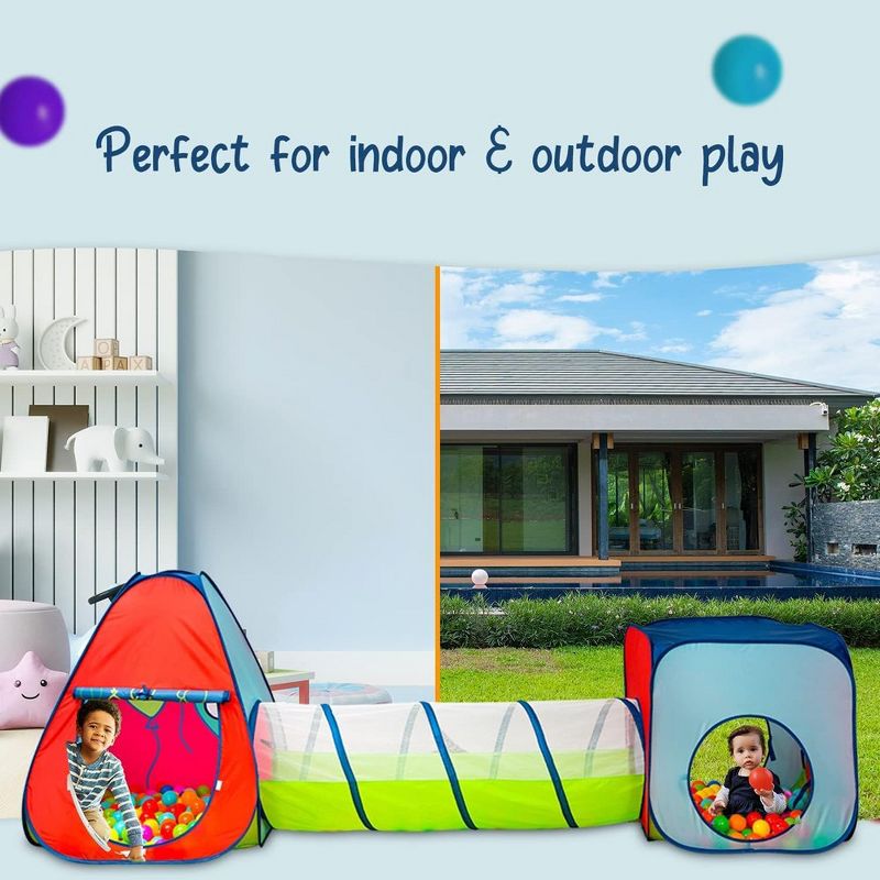 Kiddey 3 Piece Play Tent with Crawl Through Tunnel, 2 Playhouse Tents & Ball Pit Areas, Amazing Kids Playground, 5 of 7