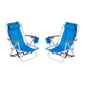 VisioGear Outdoor Portable Chairs, 2-Piece Folding Beach Chair with Cup Holder, Foldable Camping Chair with Headrest , Blue, 23"*21.7"*31.5" - 1 of 4
