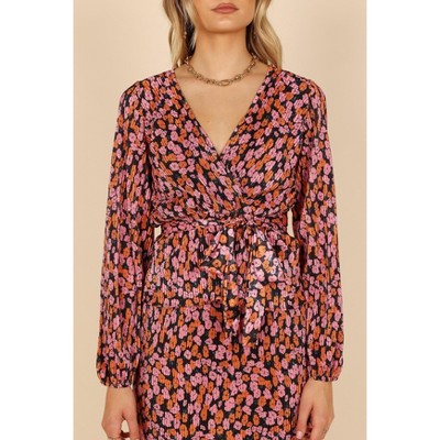 Petal And Pup Women's Minelli Pleat Top - Black Floral Xs : Target