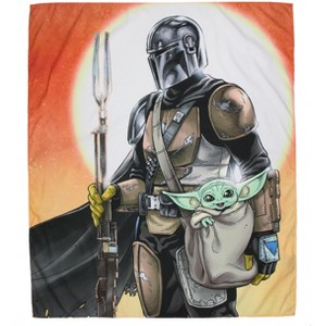 Star Wars The Mandalorian and Grogu Pop Art Tapestry for Bedroom Wall Hanging for Living Room Dorm Home Decor 40"x34" Multicolored - 1 of 4