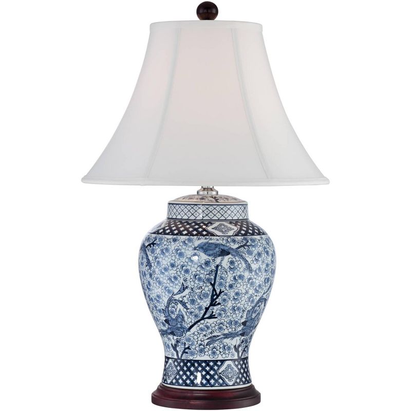 Barnes and Ivy Shonna Traditional Ginger Jar Table Lamps 27" Tall Blue Porcelain with Table Top Dimmer White Shade for Bedroom Living Room Bedside, 1 of 7