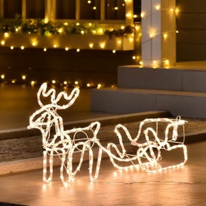 Angel Sar LED Christmas Reindeer & Sleigh Decoration, 35 Warm White Lights Steel Frame Yard Art, IP44 Waterproof for Indoor/Outdoor Holiday Decor - 1 of 4