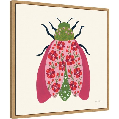 Floral Beetle Lithograph on Canvas with Light Wood Frame