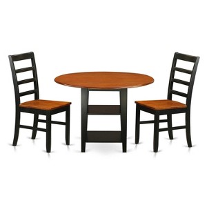 HomeStock 3-Piece Black and Cherry Finish Round Solid Wood Top Dining Table Set - 1 of 4