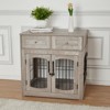 Dog Crate Furniture with 2 Drawers & 3 Doors – Indoor Dog Kennel TV Stand & Side Table - 2 of 4