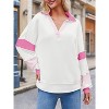Imily Bela Womens Color Block  Oversized Polo Shirt V Neck Long Sleeve Casual Pullover Top - 2 of 4