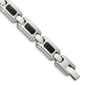 Black Bow Jewelry Men's 13mm Stainless Steel & Black Carbon Fiber Link Bracelet, 9 Inch - 1 of 4
