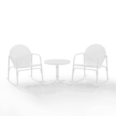 White Steel Retro 3-Piece Outdoor Rocking Chair Set